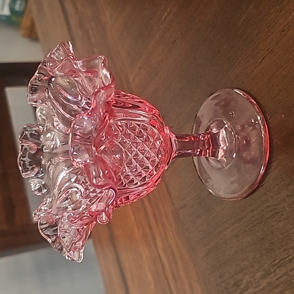 Vintage Mid Century Fenton Colonial Pink Pineapple Ruffled Compote Dish - Picture 10 of 10